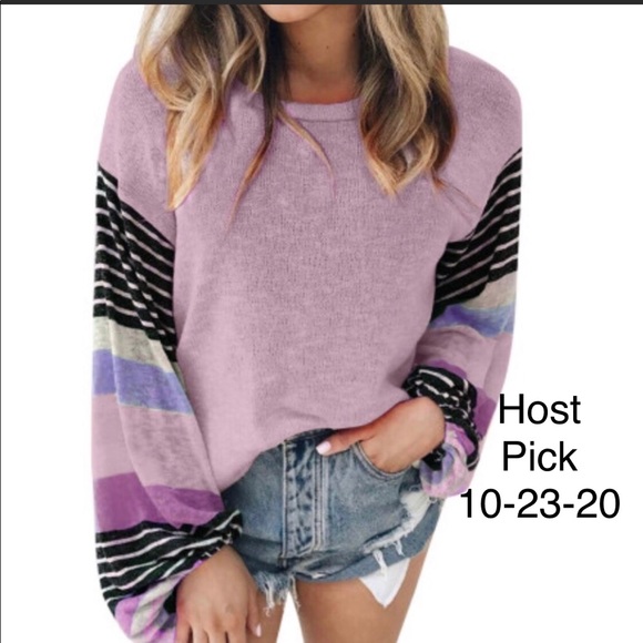 Tops - Plus! Purple Striped Colorblock Long Sleeve Top
